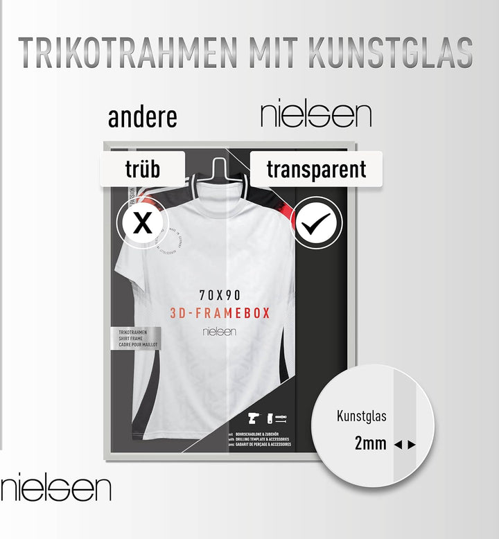 nielsen Trikotrahmen, 70 x 90 cm - Floatglas, Aluminium, Schwarz matt, Objektrahmen zum Aufhängen im
