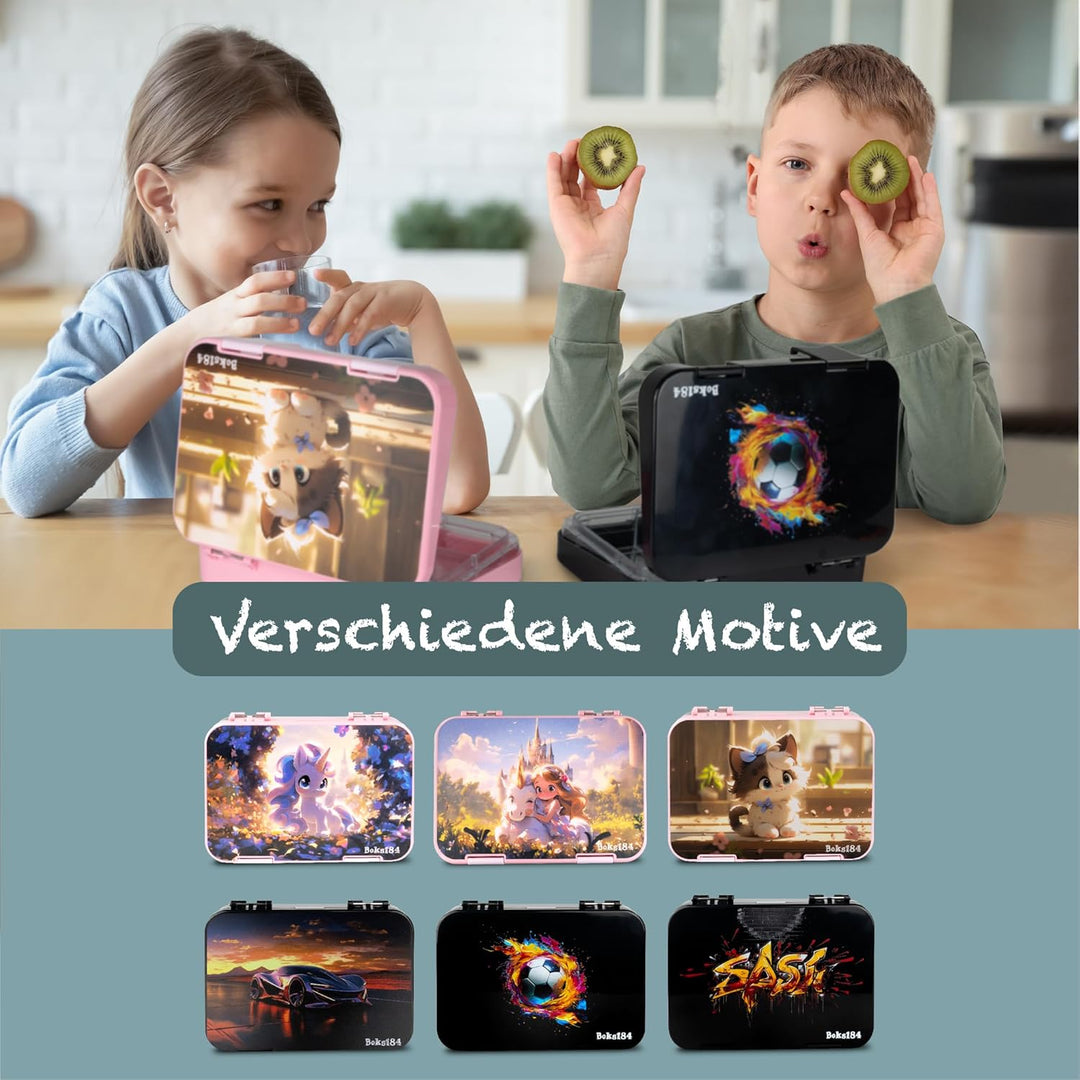 Brotdose Kinder mit Fächern - Bento Box auslaufsicher - robust - BPA Frei Lunchbox - Brotbox für Sch