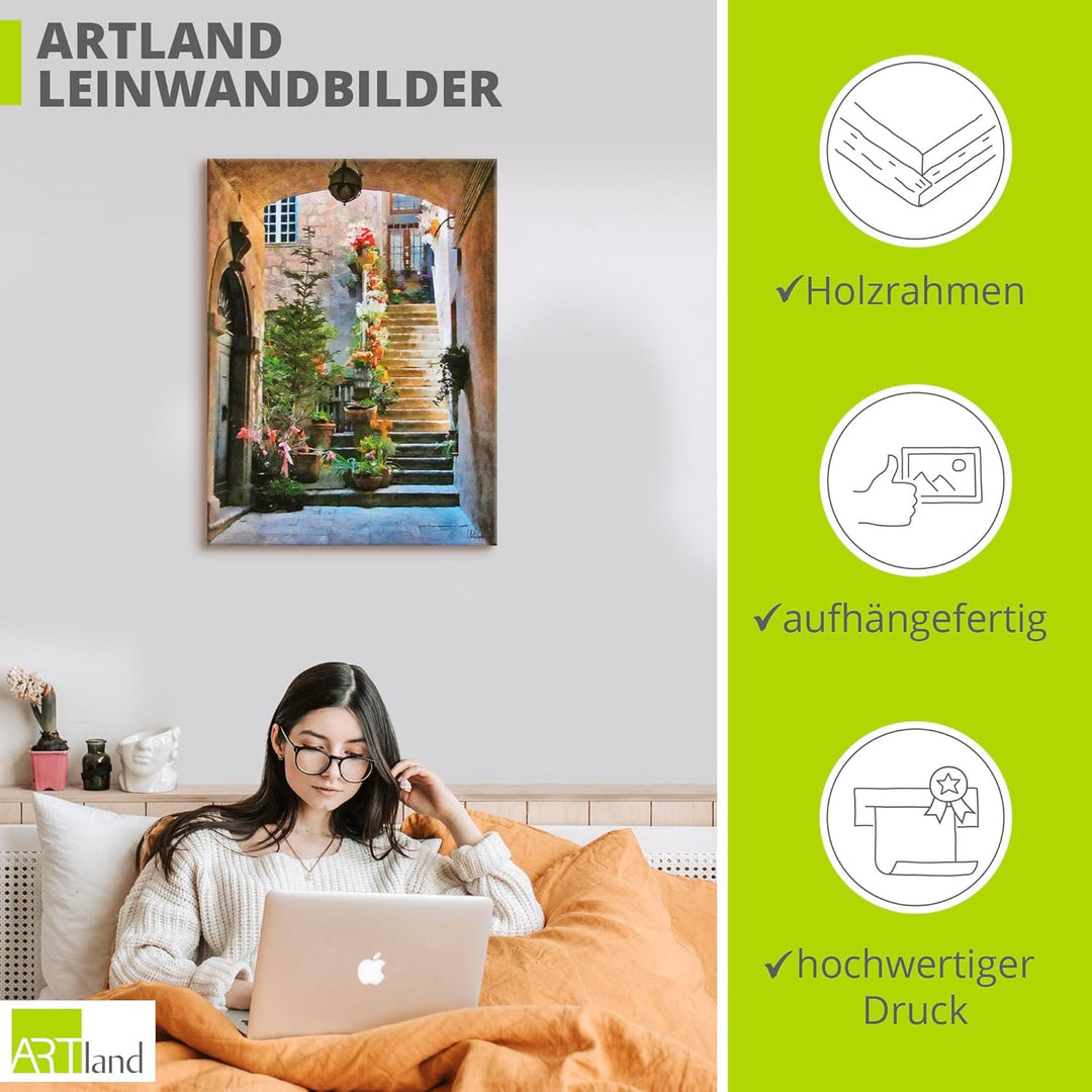 ARTland Leinwandbilder Wandbild Bild auf Leinwand 45x60 cm Gemälde Architektur Blumen Italien Städte