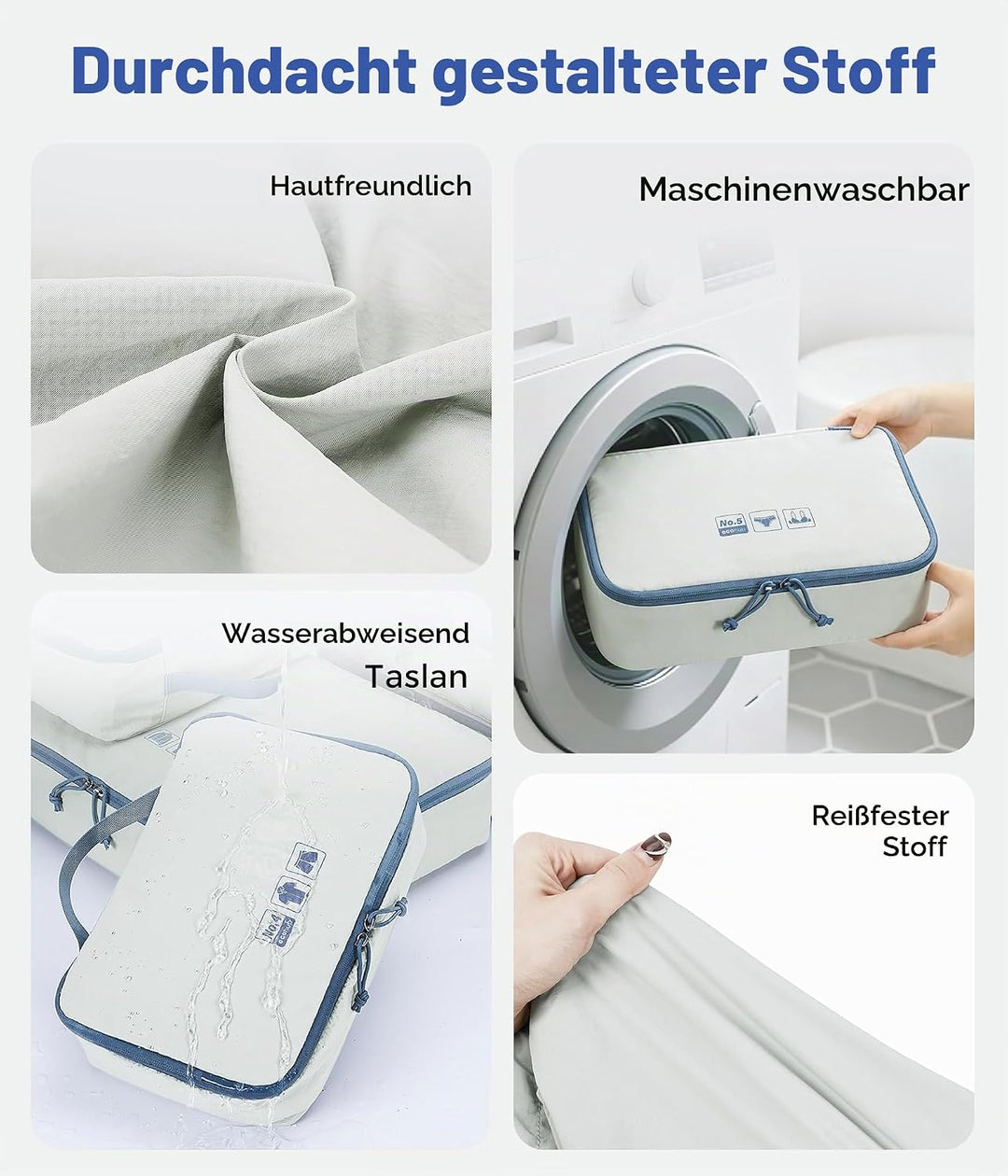 ECOHUB Packwürfel 6er Set Koffer Organizer, Reissfest &amp; Wasserabweisend, Durchdachtes Ordnungssystem