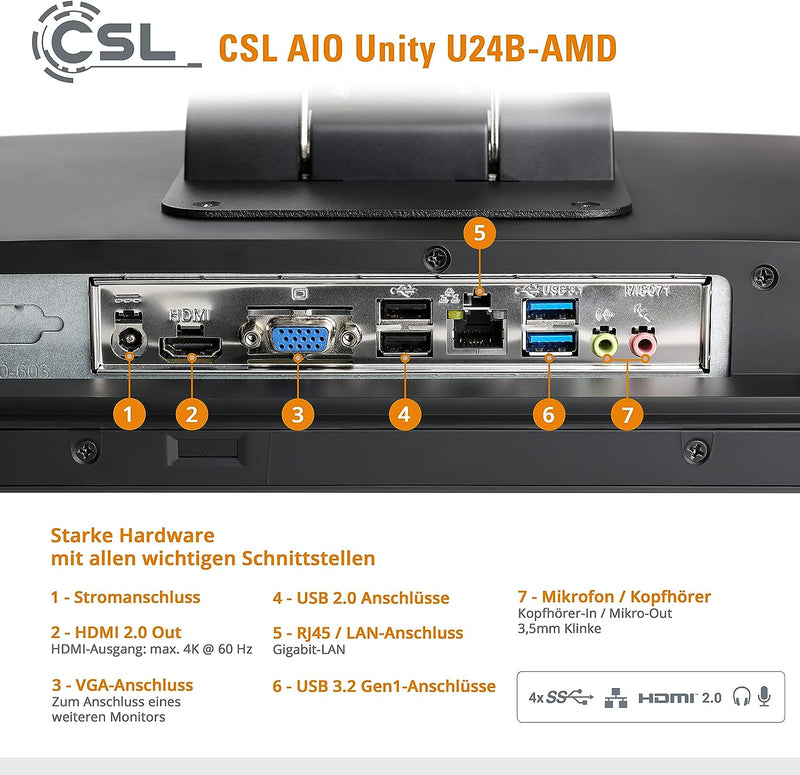 All-in-One-PC CSL Unity U24B-AMD, 60,5 cm (23,8 Zoll, 1920x1080 Full HD) - Leistungsstarker AIO (AMD