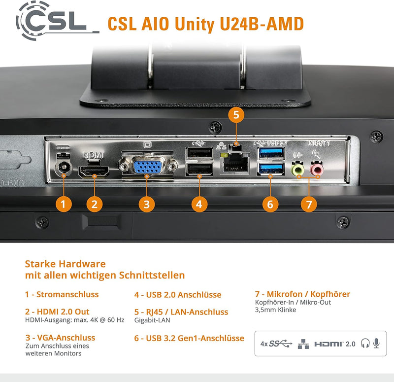 All-in-One-PC CSL Unity U24B-AMD, 60,5 cm (23,8 Zoll, 1920x1080 Full HD) - Leistungsstarker AIO (AMD