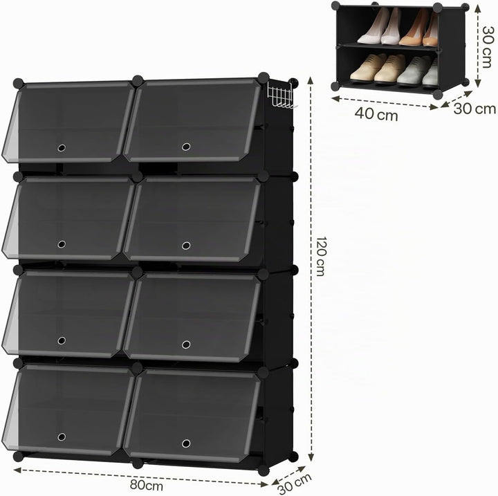 WOLTU Schuhregal, Schuhschrank mit 8 Fächern, Platzsparend, Mit Haken, Schuhablage Kunststoff, für F