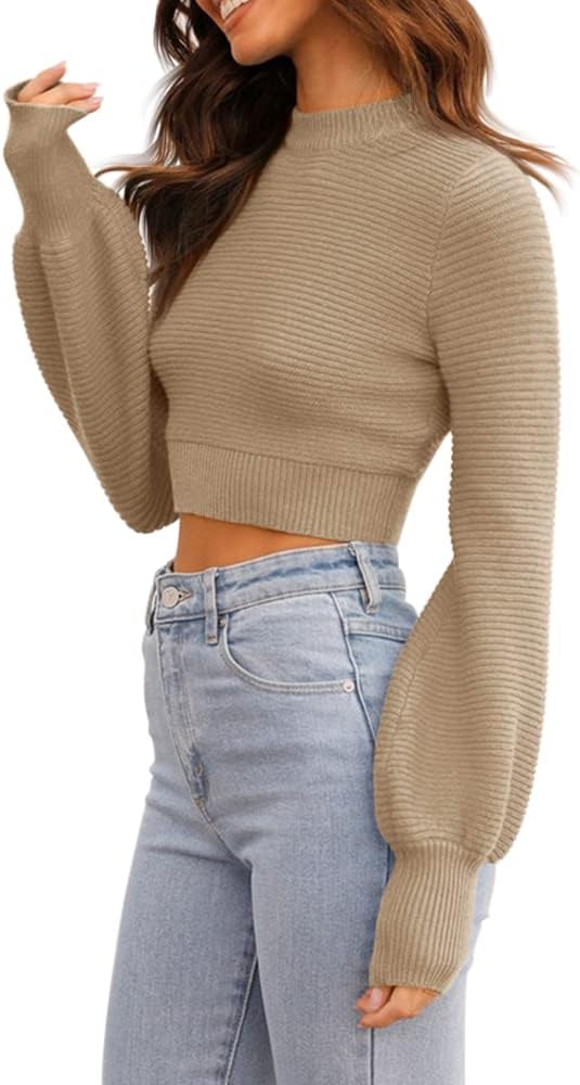 GeGekoko Damen Strickpullover Kurz Sexy Cropped Pullover mit Rundhalsausschnitt Herbst Winter Warmer