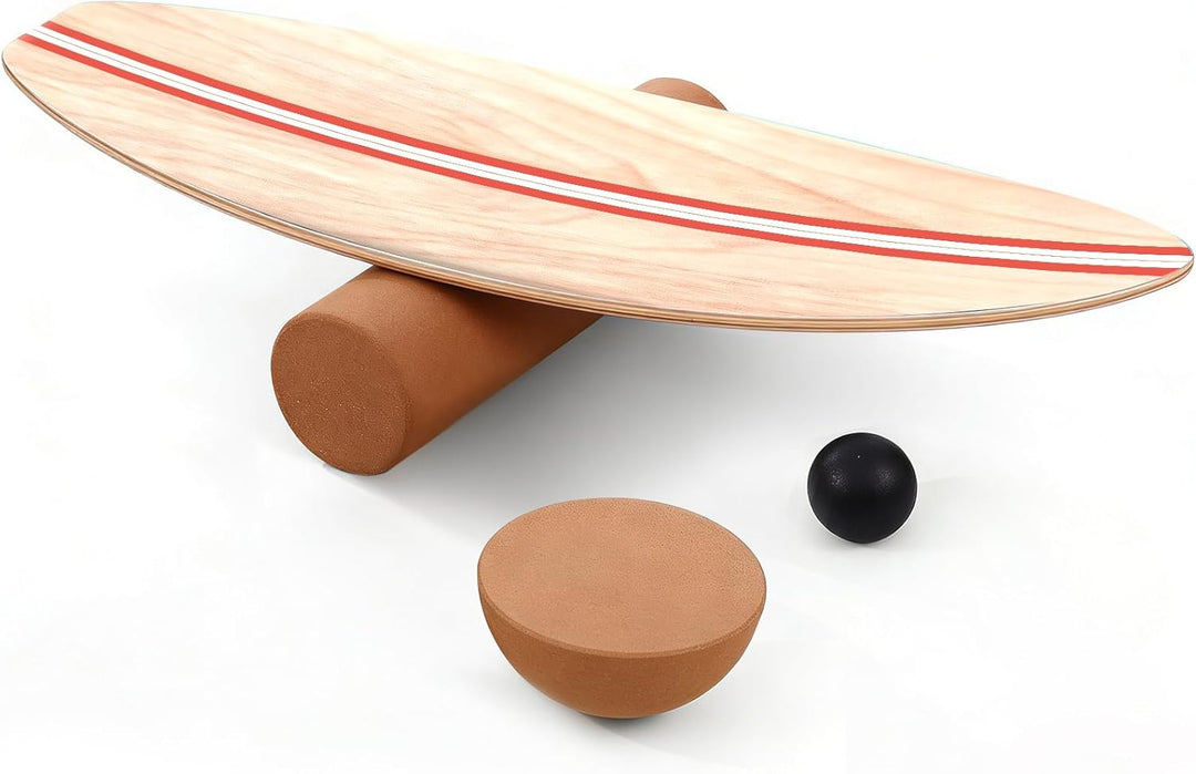 Balance Board, Holz Balance Board Erwachsene Gleichgewichtstrainer Mit Korkrolle, Kork Halbkugel und