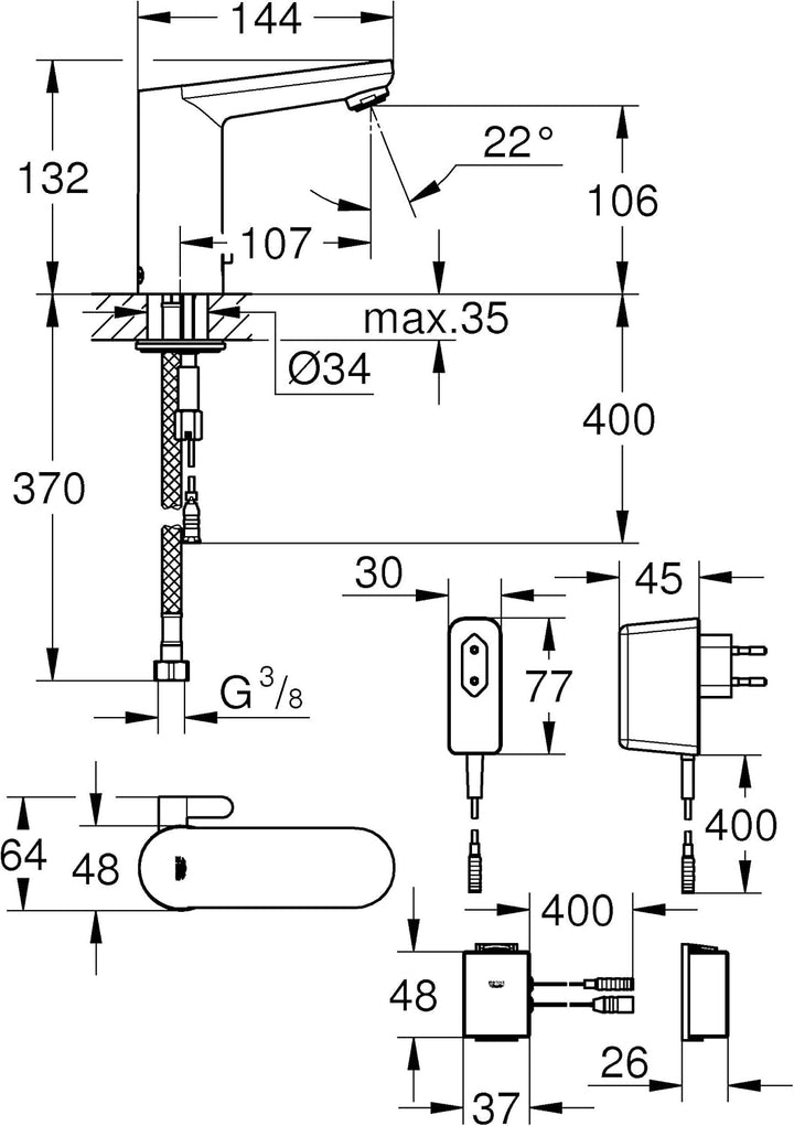Grohe Infrarot-Elektronik für Waschtisch, DN 15 mit Mischung, 1 Stück, 36413000, Grau mit Mischung