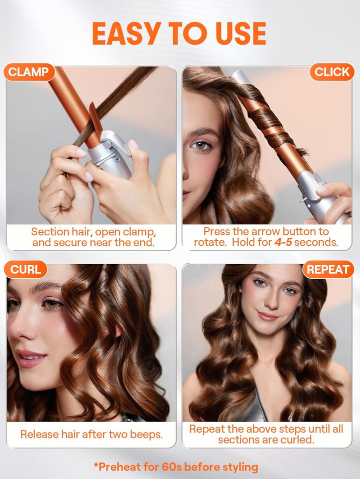 SHEGLAM Rotierendes Lockenstab, Automatischer Lockenwickler 25mm für langes Haar, mühelose Beach Wav