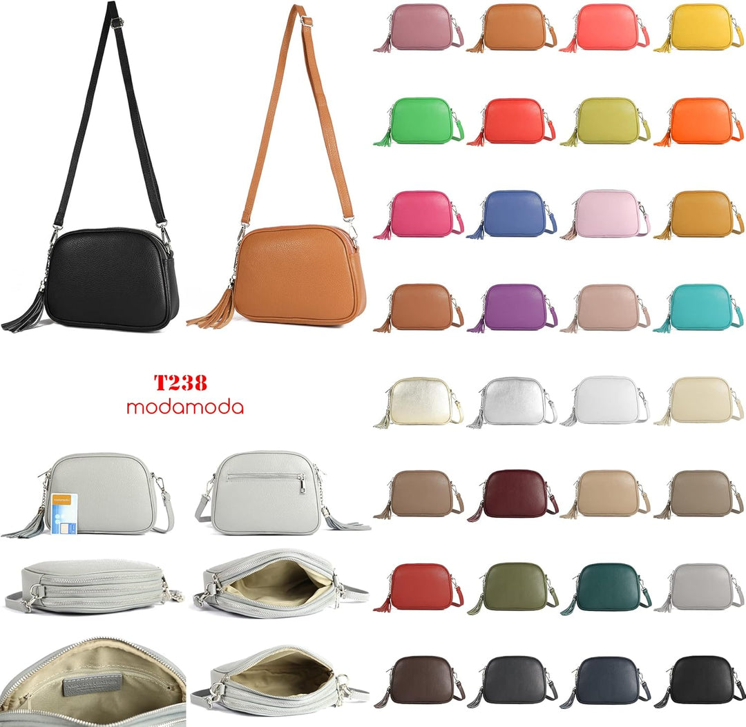 modamoda de - T238 - ital. Damen Umhängetasche Leder Medium, Farbe:Petrol, Petrol