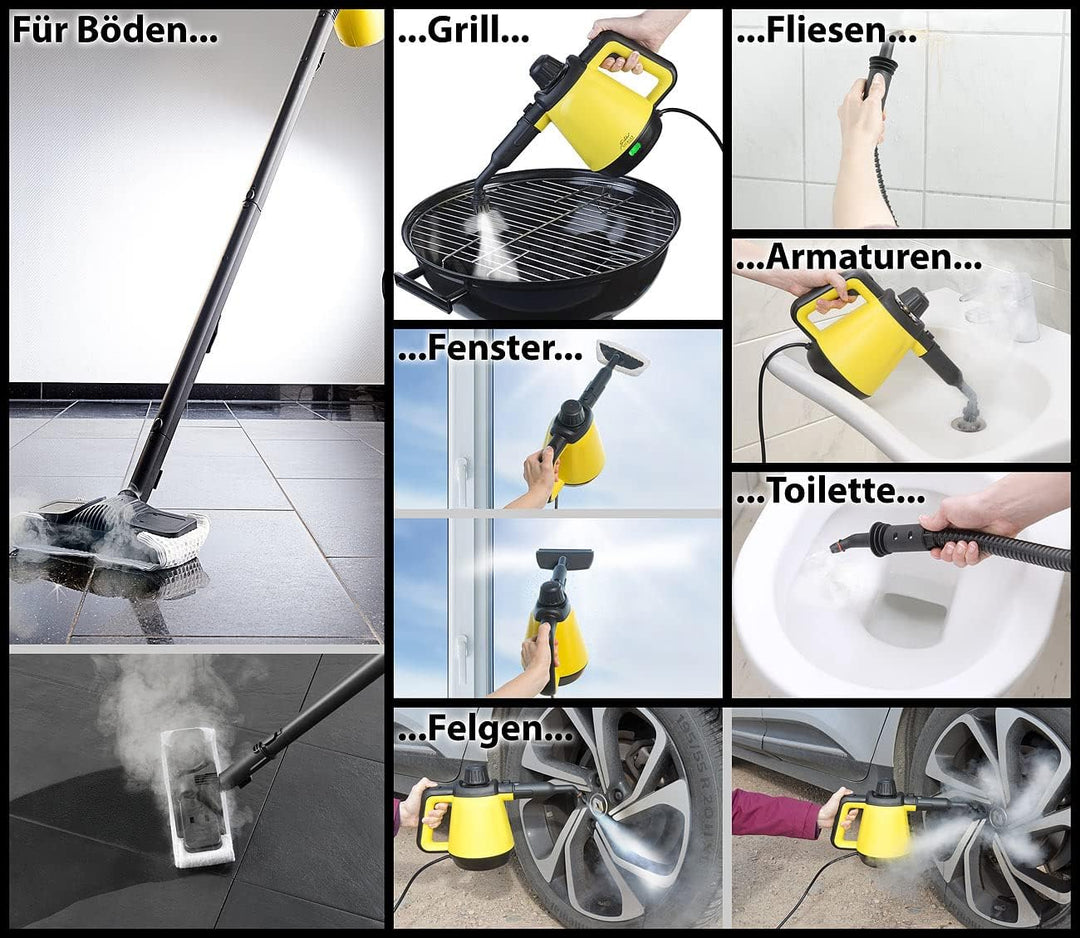 Sichler Haushaltsgeräte Tragbarer Dampfreiniger: 2in1-Hand-Dampfreiniger, Dampf-Mopp &-Besen, 16-tlg