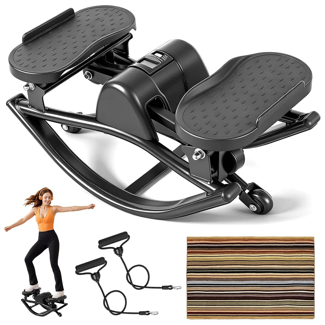 Rock Stepper für Zuhause mit 3D Bewegung | Seitlicher Schaukel Fitness Stepper, Widerstandsbändern&amp;A