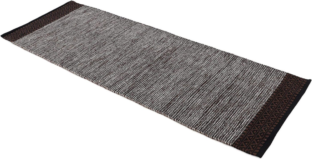 carpetfine Baumwollteppich Kelim Mia Läufer Braun 60x180 cm | Moderner Teppich für Wohn- und Schlafz