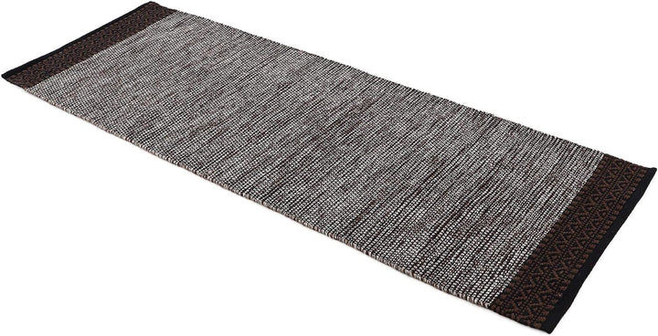 carpetfine Baumwollteppich Kelim Mia Läufer Braun 60x180 cm | Moderner Teppich für Wohn- und Schlafz