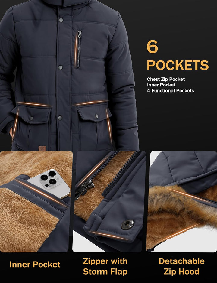 MAGCOMSEN Herren Winter Parka Jacke Winddicht Outdoor Warme Fleecejacke Freizeit Übergangsjacke Wass