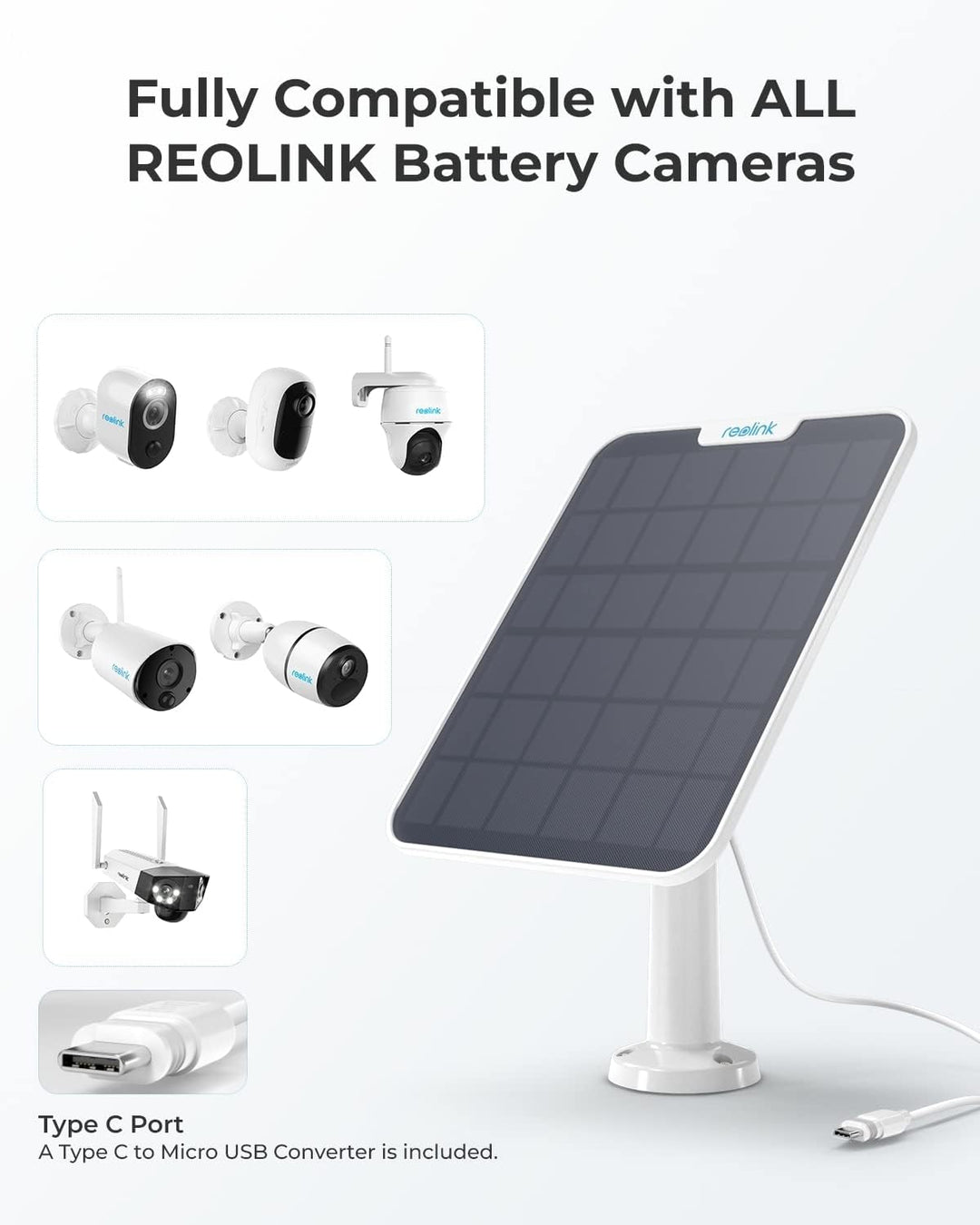 [2023 Update-Version] Reolink 6W Solarpanel für Akku Überwachungskamera Aussen, USB Schnittstelle, S