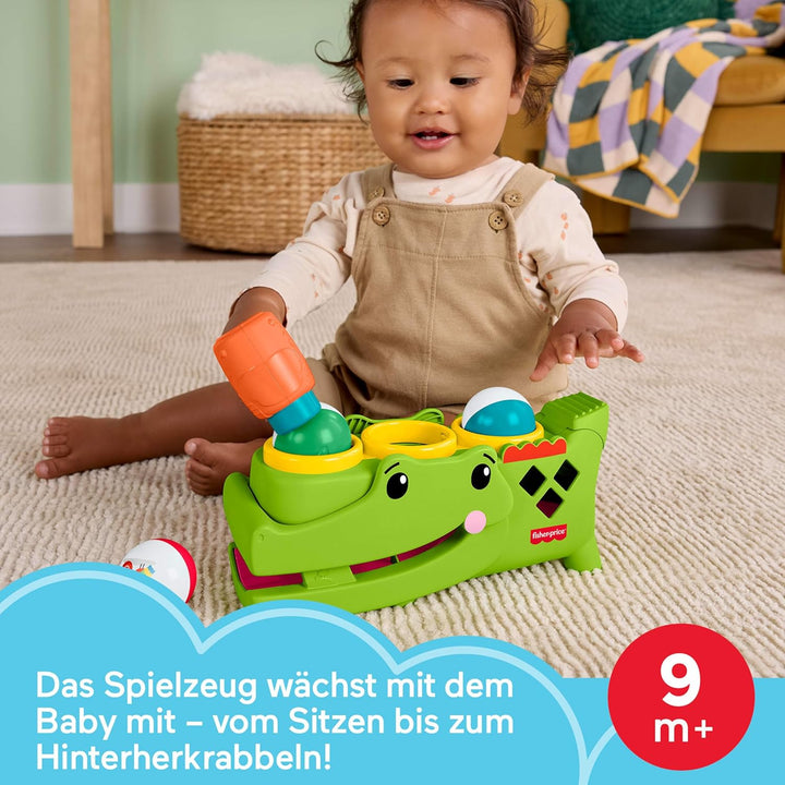 Fisher-Price Babyspielzeug Sitz- und Klopf-Rolligator, Krabbelaktivität mit Hammer und 3 Bällen zur