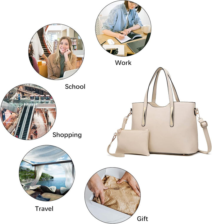 Miss Lulu Henkeltasche Damen Tasche 2 tIg. Shopper Reise Schultertasche,Beige, Beige
