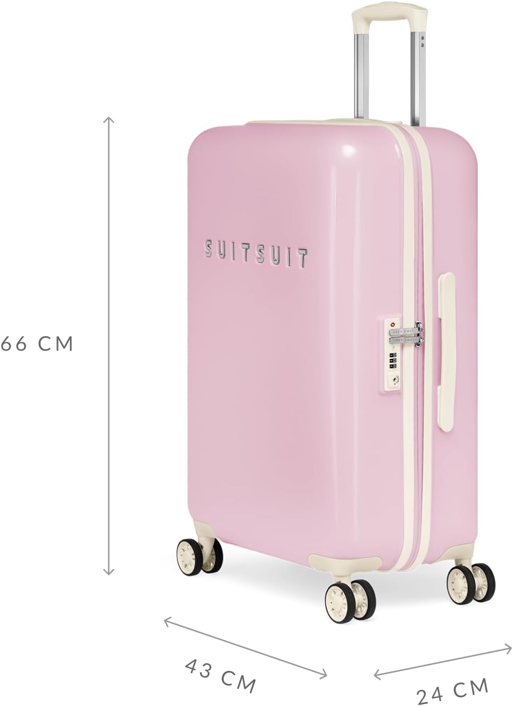 SUITSUIT Fabulous Fifties – Reisekoffer mit 4 Rollen – 66 cm – 59L – Rosa Pastell Pink Dust M, Pink