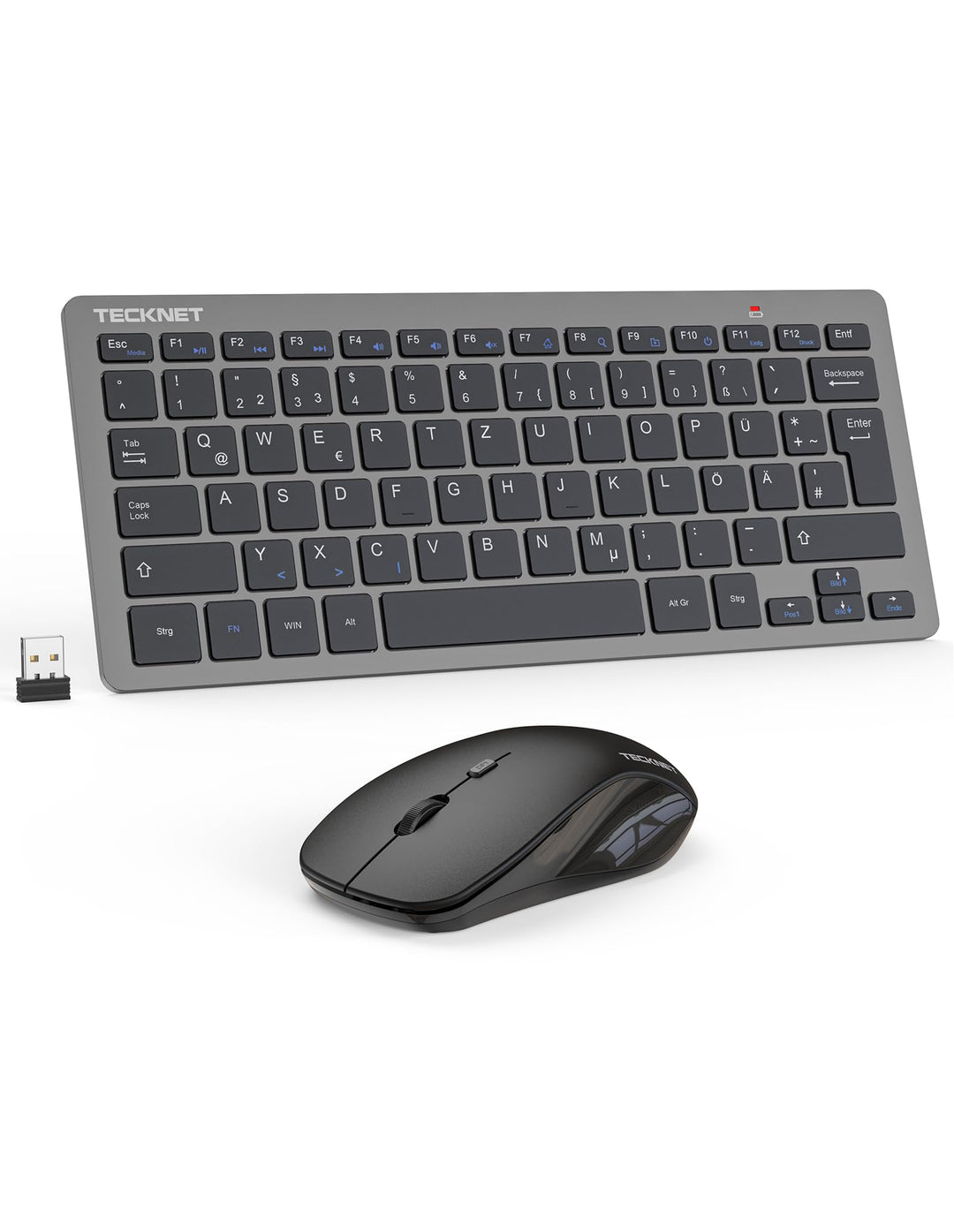 TECKNET Kabelloses Tastatur Maus Set, Deutsch QWERTZ Layout, 2.4 GHz Funk Mini Tastatur Mouse, 15m R