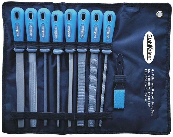 StahlKaiser 01568 Feilen und Raspeln Set 9-tlg. Satz Raspel Flach-Rund-Dreikant-Vierkant-Feile