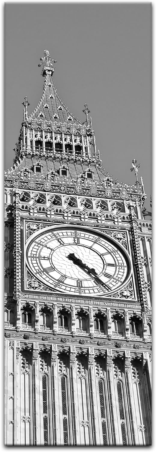 Bilderdepot24 Bild auf Leinwand | Big Ben - Schwarz weiss in 30x90 cm als Panorama Wandbild | Wand-d