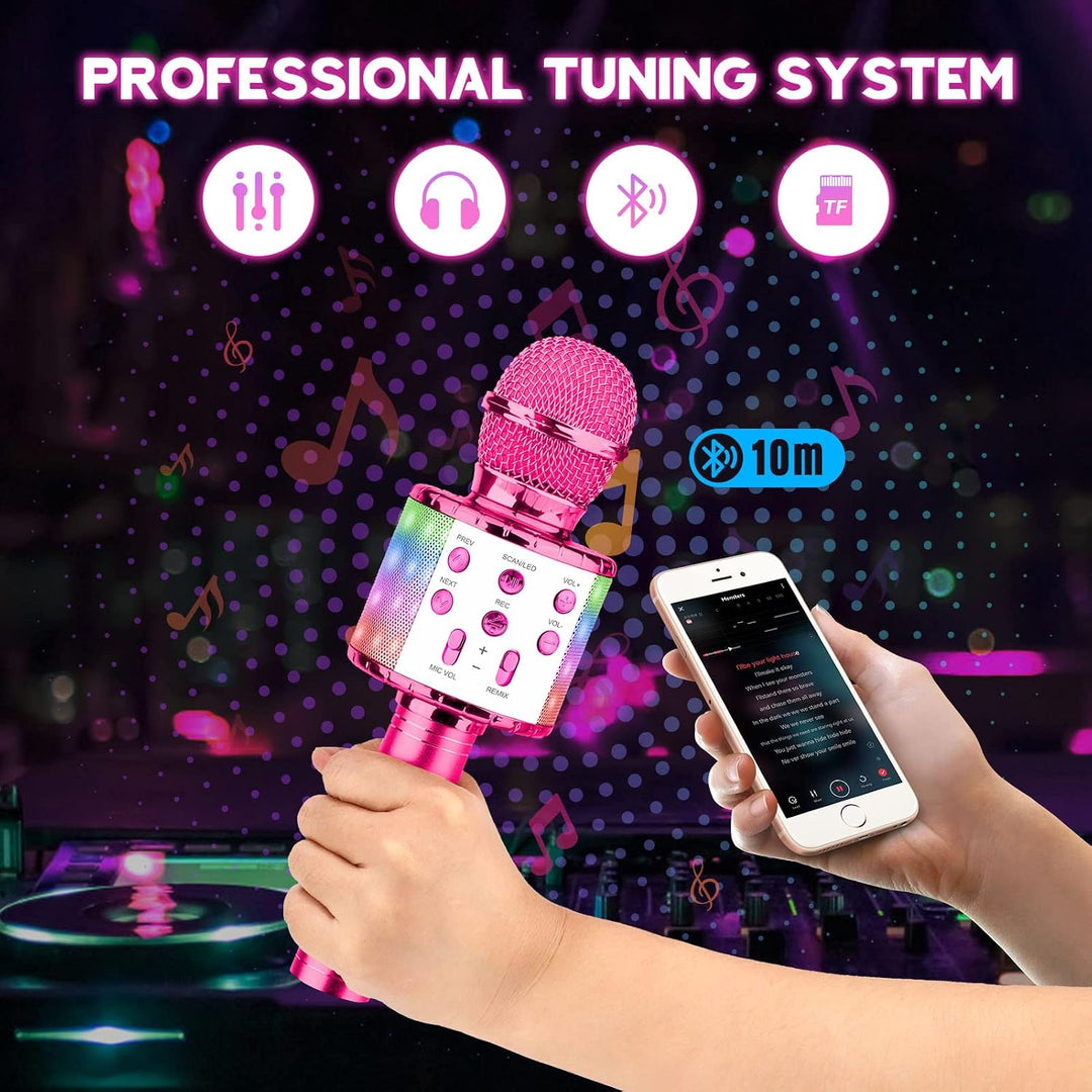 ShinePick Karaoke Mikrofon Bluetooth, 4-in-1 Drahtloses Geschenke Mikrofon Kinder Mädchen,Tragbare L