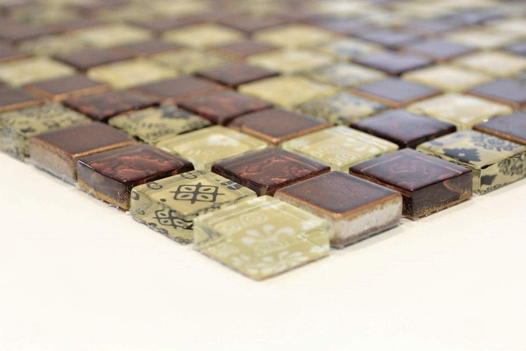 Mosaik Fliese Glasmosaik Crystal Resin Optik beige rot braun für WAND KÜCHE FLIESENSPIEGEL THEKENVER