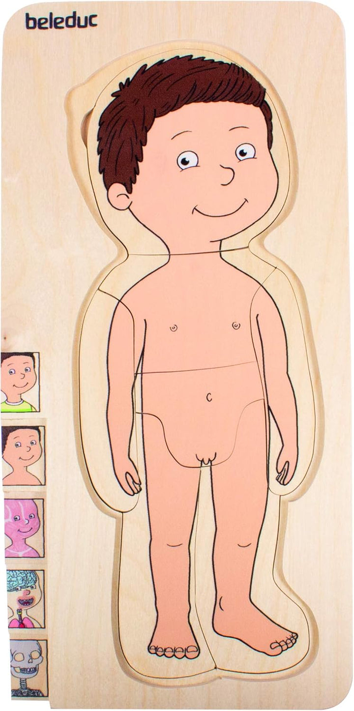 Beleduc Lagen-Puzzle "Dein Körper" Junge aus Holz, Anatomie Lernpuzzle für Kinder, ab 4 Jahren, Lage