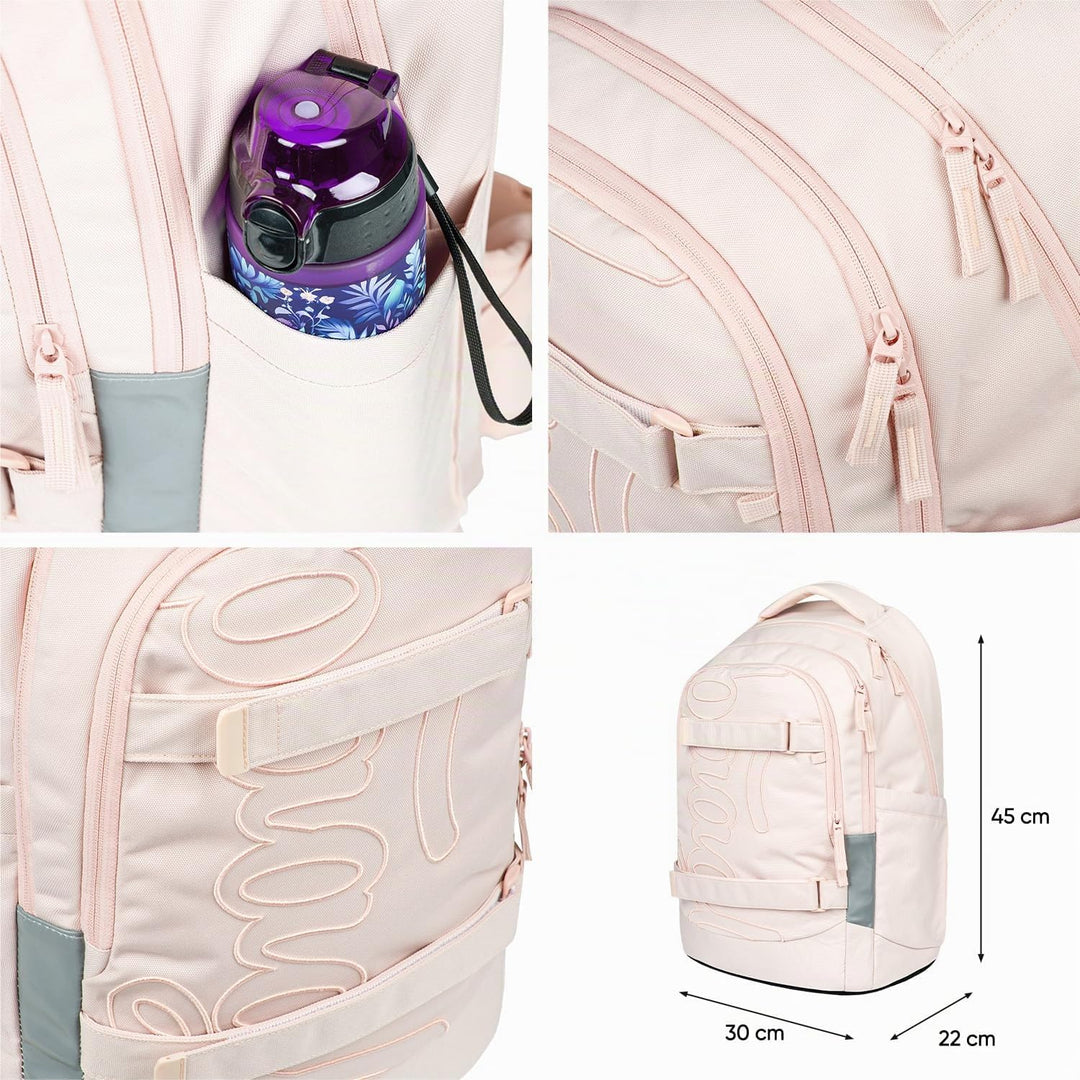 Baagl Schulrucksack Set Jungen Mädchen Teenager 3 Teilig, Skateboard Rucksack Skate MAX, Schultasche