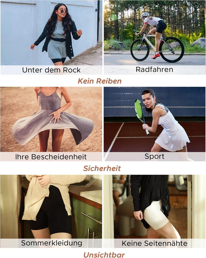 INNERSY Radlerhose Damen Baumwolle Lange Unterhose Anti Scheuern Kurze Hose Unter Kleid 3er Pack, Be