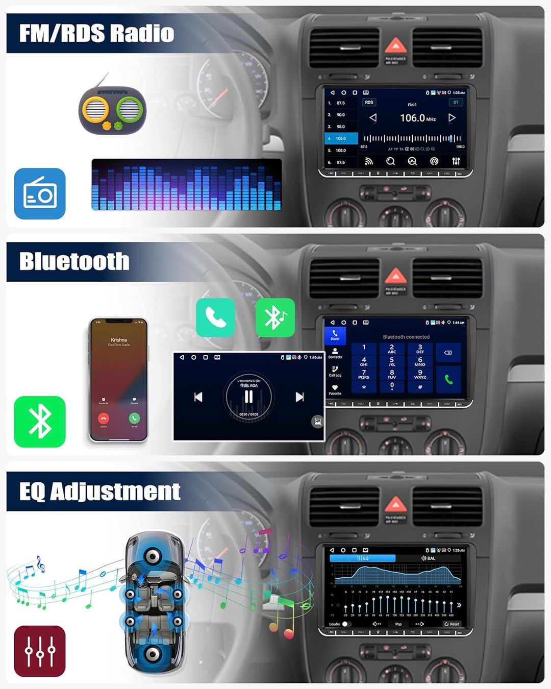 CAMECHO 4G+64G Android 15 2 DIN Radio für VW Golf 5 Polo Skoda mit Carplay Android Auto GPS,9 Zoll T