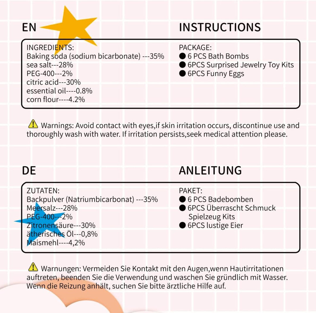 MeCids Bio Badebomben für Kinder mit Überraschungsspielzeug innen, 6-Pack mit Armbändern und Ringen,