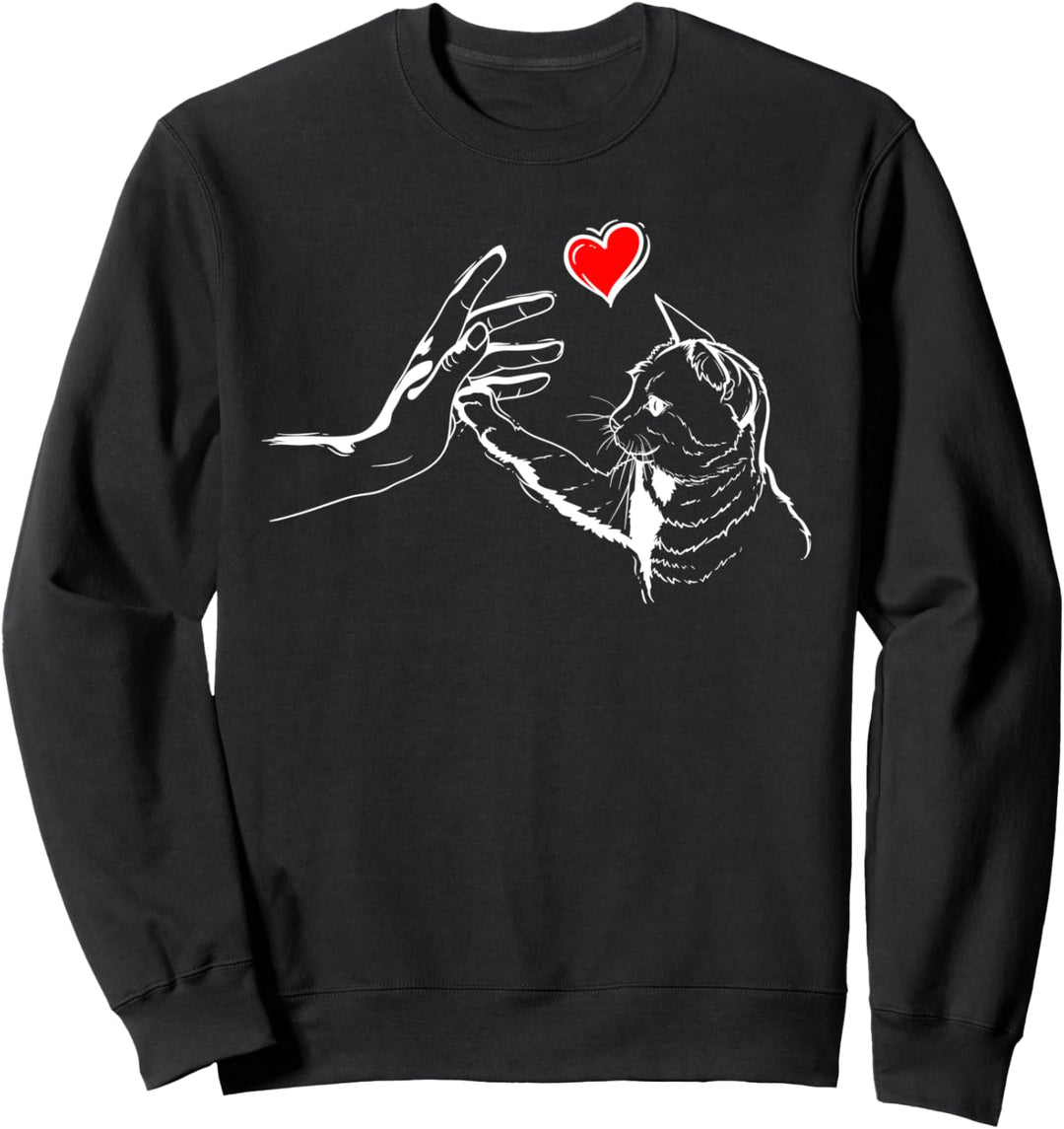 Süsse Katze Zeichnung Herz Skizze hält Hände Katze Sweatshirt