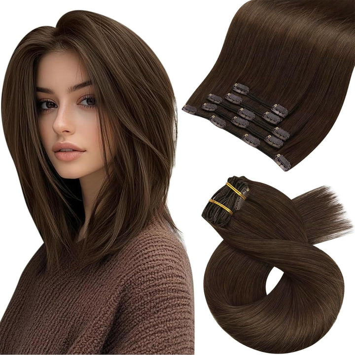 Moresoo Clip in Extensions Echthaar, Salon Qualität Weiches Glattes Haar 25 cm 5 Stück 80g Echthaar