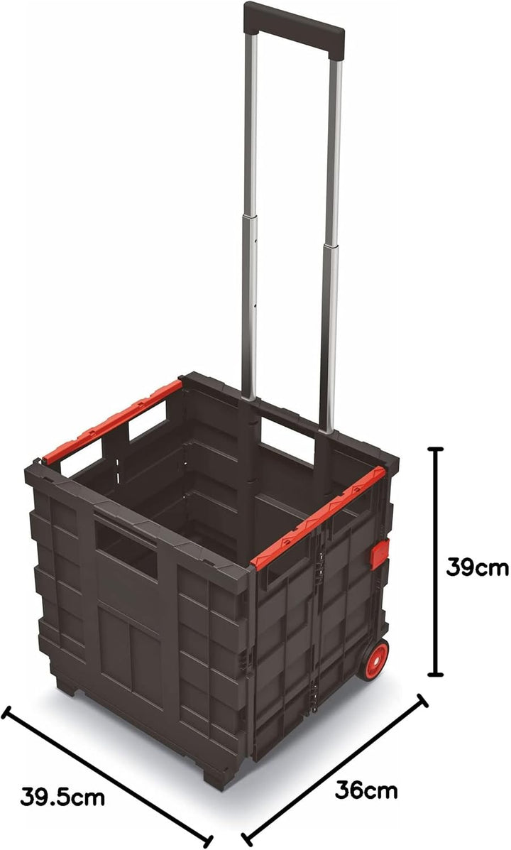 Spetebo Kunststoff Einkaufstrolley klappbar mit Rädern - 35 L - Transportbox fahrbar mit Teleskopgri