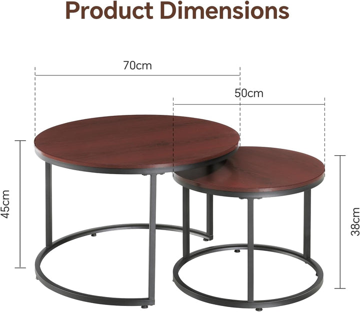 Couchtisch 2er Set, Moderne Couch Tisch mit Schwarz Metallgestell, Couchtisch Eiche, Couchtische Run