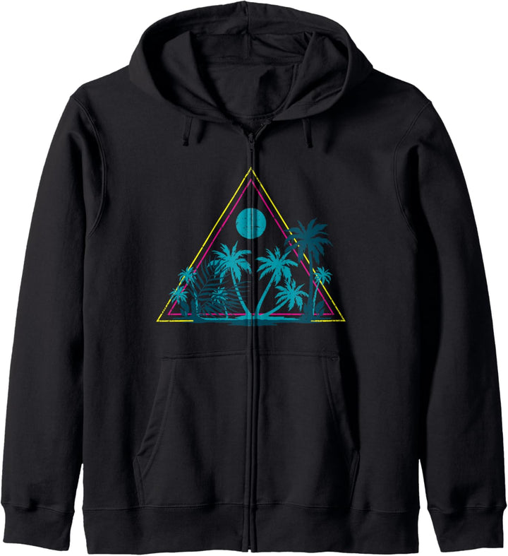 Tropischer Sommerurlaub Palmen 80er Kunst Vaporwave Kapuzenjacke