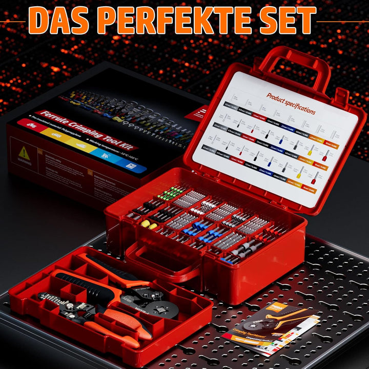 PEBA Crimpzange Aderendhülsen Set, Zange [0,25– 10mm2] mit 24 Stile Aderendhülsen+Abisolierzange, Se