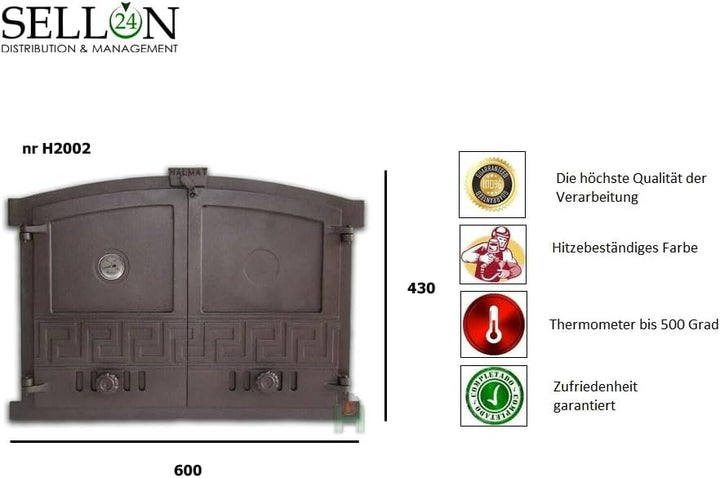 Sellon24® Ofentür aus Gusseisen Backofentür Steinofentür Pizzaofen 600x430