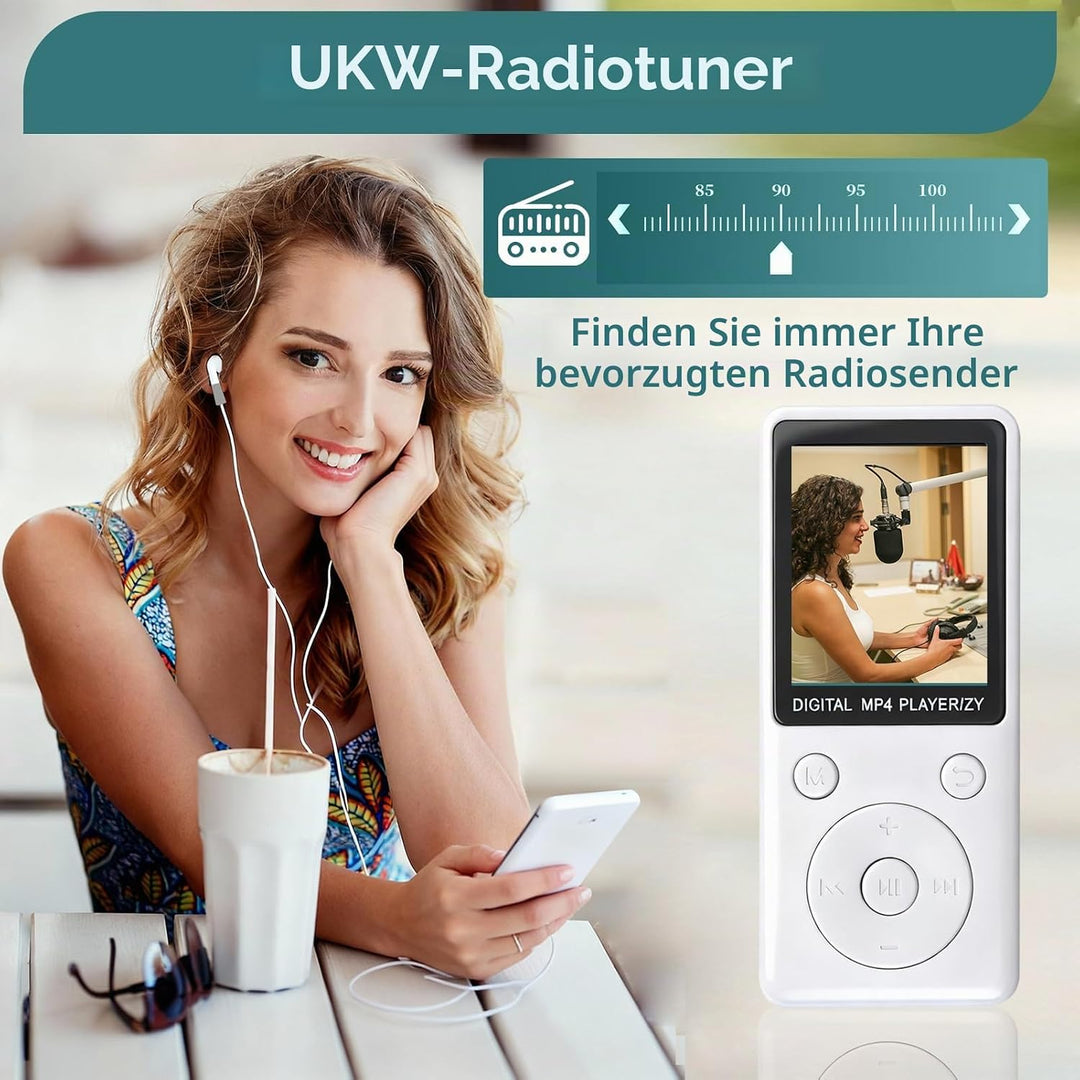 MP3 Player mit Bluetooth 5.2, 32GB Speicherkarte, 1,8 Zoll TFT Farbbildschirm, tragbarer Musikplayer