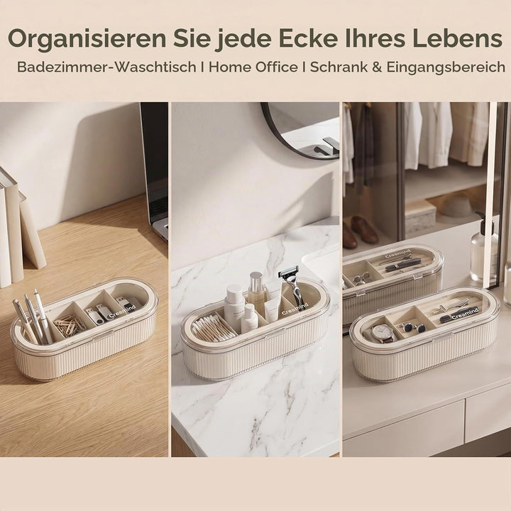 2er-Set Kosmetik Make Up Organizer Cremeweiss, Wattepadspender, Wattestäbchen Behälter, Clear Schmin