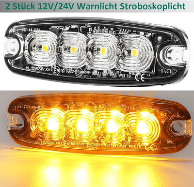 AGRISHOP 12V/24V 4LED Warnlicht Stroboskoplicht,Led Frontblitzer Amber Blitzer,Seite Warnung Blinkli
