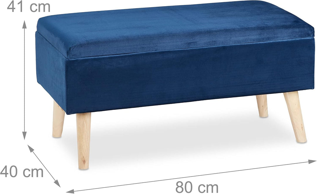Relaxdays Sitzbank mit Stauraum, Samtbezug, 40 L, gepolstert, Holzbeine, Flur, 2er Truhenbank, 41x80