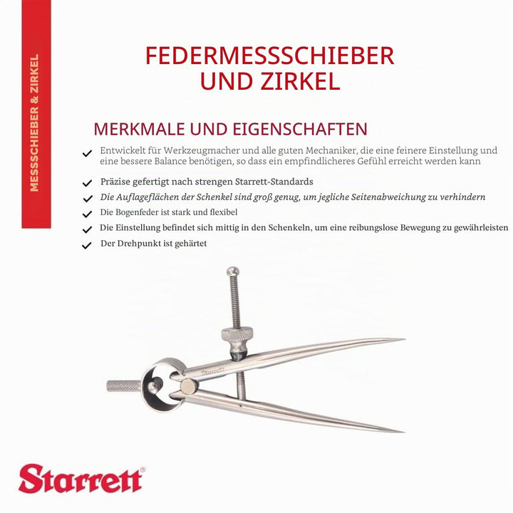 Starrett 277-3 3"-Werkzeugmacher-Federteiler mit runden Beinen und massiver Mutter