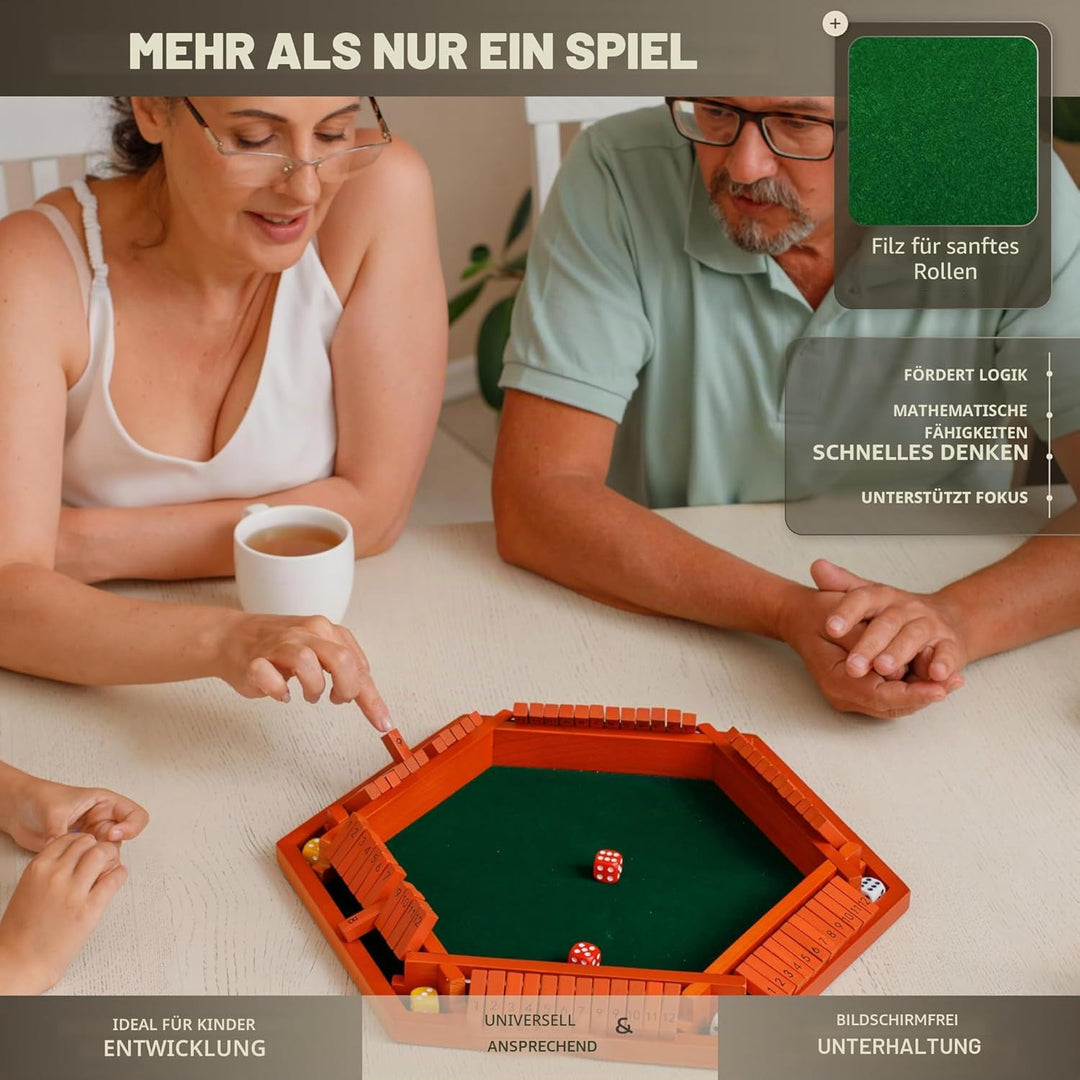 Shut the Box -Spielbrett aus Holz für 1–6 Spieler – 40 cm (16 Zoll) grosses Shut the Box -Spiel mit