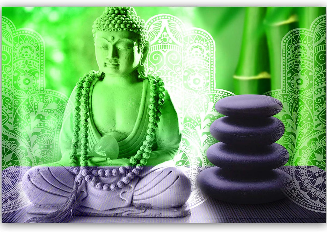 Feeby Bilder Buddha 90x60 cm Leinwandbild 1 Teilig - Kunstdruck modern zen spa grün M_10741 90L x 60