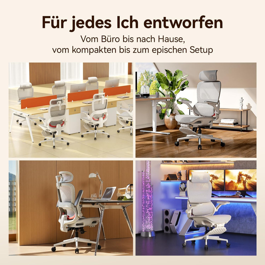 SIHOO Ergonomischer Bürostuhl, Schreibtischstuhl mit Dynamischer Lordosenstütze, Breiter Kopfstütze