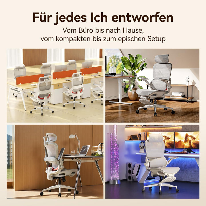 SIHOO Ergonomischer Bürostuhl, Schreibtischstuhl mit Dynamischer Lordosenstütze, Breiter Kopfstütze