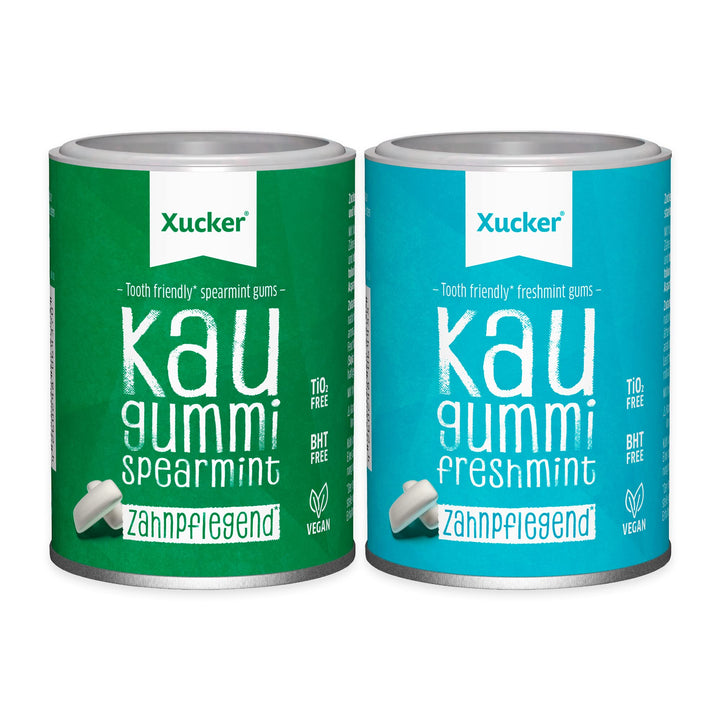 Xucker Zuckerfreie Zahnpflege Kaugummis Set - Xylit Kaugummi mit Spearmint & Freshmint Geschmack I V