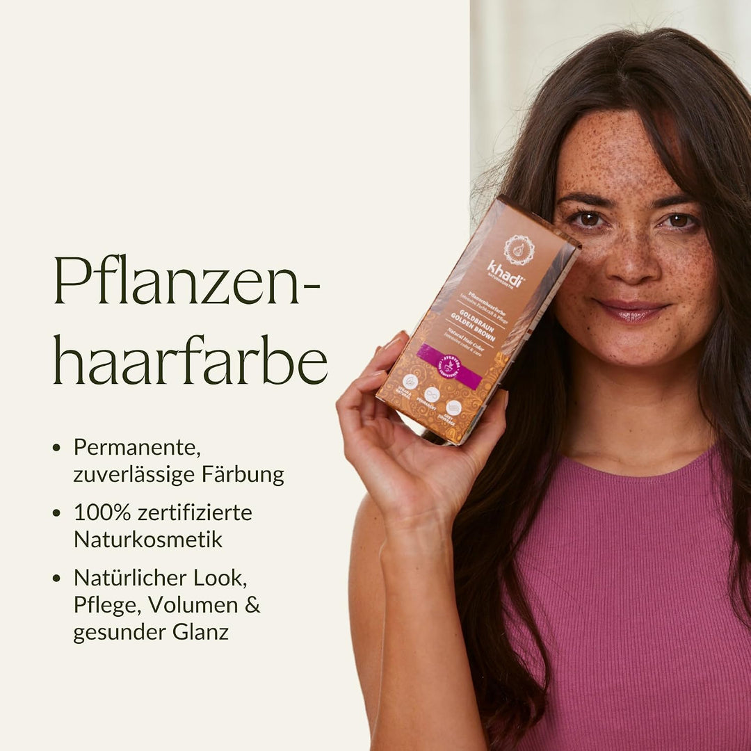 khadi GOLDBRAUN Pflanzenhaarfarbe, Haarfarbe für schillerndes Bernstein bis zu samtig glänzendem Gol