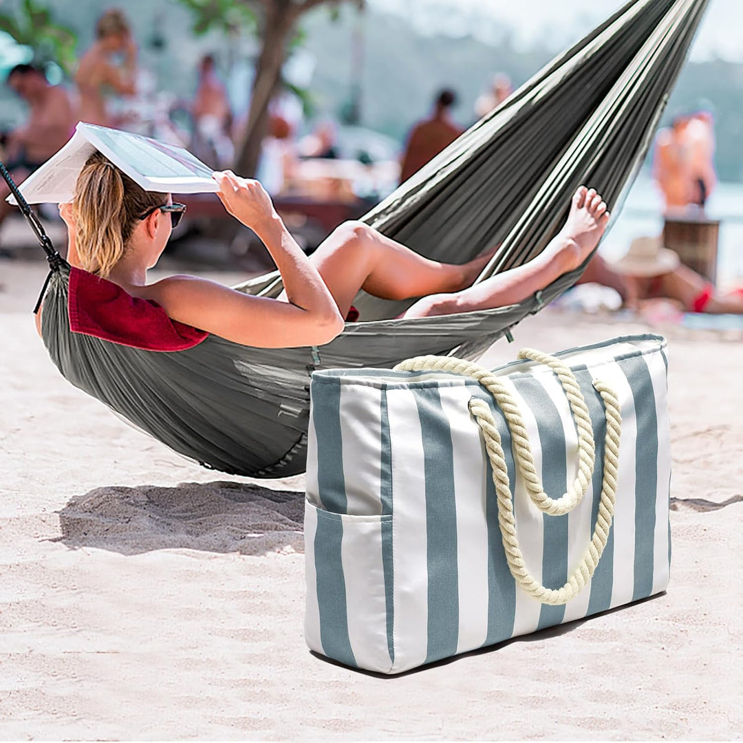 Strandtasche Gross Badetasche Wasserdicht Streifen Strandtasche mit Reissverschluss Strandtasche XXL